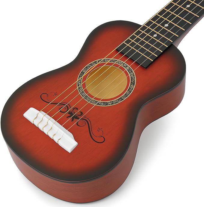 23" Acoustic Guitar, Kids 6 String Toy Guitar - Realistic Steel Strings - Beginner Practice First Musical Instrument for Children, Toddlers (Mahogany)-BubblyBeeBaby