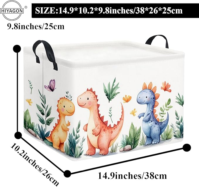 HIYAGON Rectangular Dinosaur Basket Kids Baby Storage Bin Toy Basket Organizer Box for Boys Dinosaur Room Decor(Colorful Dinosaur)-BubblyBeeBaby