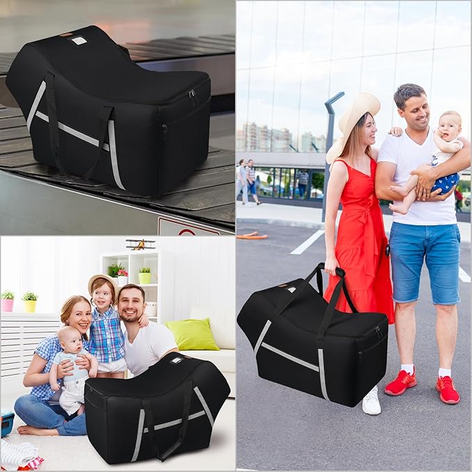 Infant Car Seat Travel Bag for Airplane Compatible with All Nuna Pipa Car Seat and Base,Chicco KeyFit 30 and Base, Padded Car Seat Bags for Air Travel,Car Seat Gate Check Bag with Side Pocket, Black-BubblyBeeBaby