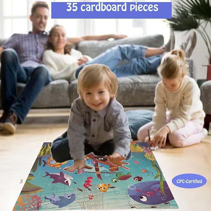 Jumbo Floor Puzzle for Kids, Large Jigsaw Puzzles 35 Piece for Kids Ages 3-5,Preschool Learning & Education Toys, Gifts for 4-8 Year Old Boys and Girls (Marine Animals 2)-BubblyBeeBaby