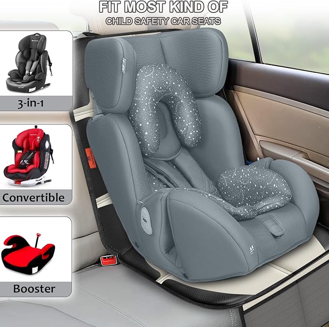 Car Seat Protector,2 Pack Car Seat Protectors Baby Carseat Waterproof Durable 600D Fabric for Child Baby Car Seat Mat Vehicle Pet Cover 2 Storage Pockets (2 Pack Beige)-BubblyBeeBaby