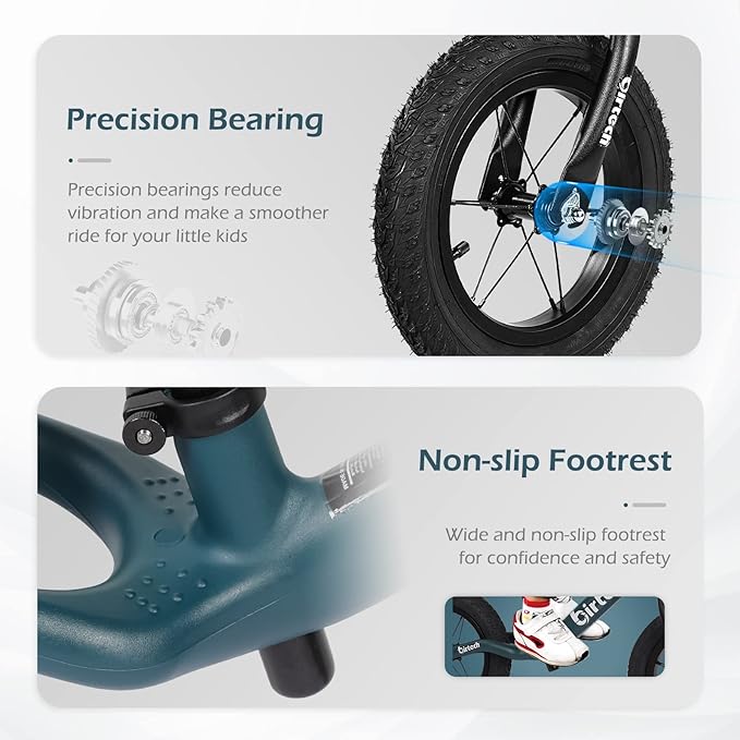 12" Balance Bike for 2, 3, 4, 5 Year Old Boys and Girls, Lightweight Nylon Frame Toddler Training Bike No Pedal Bikes for Kids with Adjustable Seat and Air Tires-BubblyBeeBaby