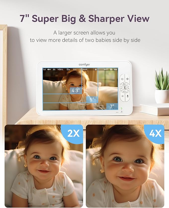 Baby Monitor with Camera and Audio, 7" 720P HD Video Baby Monitor No WiFi, 4000mAh Battery, VOX Mode, Auto Night Vision, Hack Proof, Remote PTZ-BubblyBeeBaby