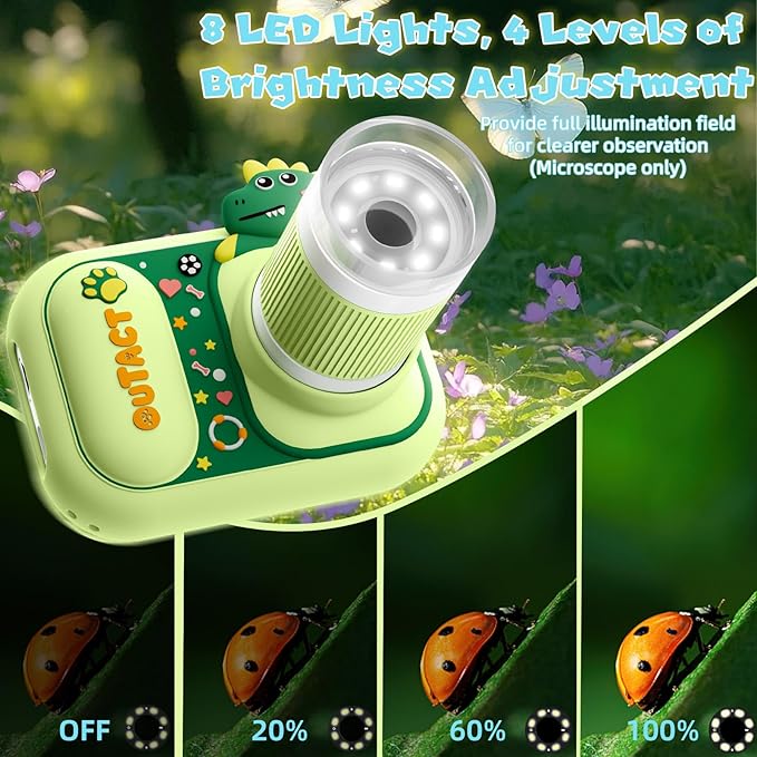 2 in 1 Microscope for Kids & Video Camera, 1000X Digital Microscope with 2.4" Screen, 1080P Portable Handheld Kids Camera Toys, STEM Educational Science Kit Toys for 3-12 Age Years Old Boys Girls-BubblyBeeBaby