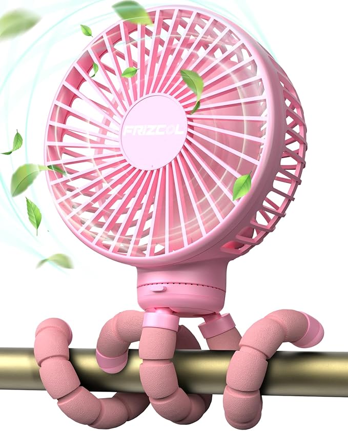 FRIZCOL Stroller Fan for Baby - Portable Fans Rechargeable - Battery Operated Fan(Use for 24Hrs) - Fans for Handheld/Clip On/Car Seat/Desk/Camping (Pink)-BubblyBeeBaby