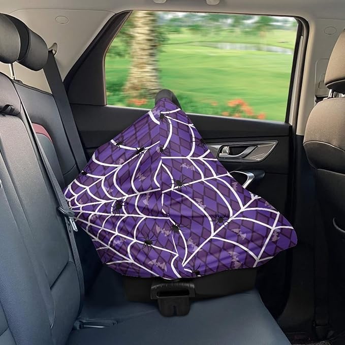 Binienty Halloween Spider Web and Bat Baby Car Seat Canopy Cover Halloween Decoration Nursing Cover for Breastfeeding Carseat Covers for Boy Girls-BubblyBeeBaby