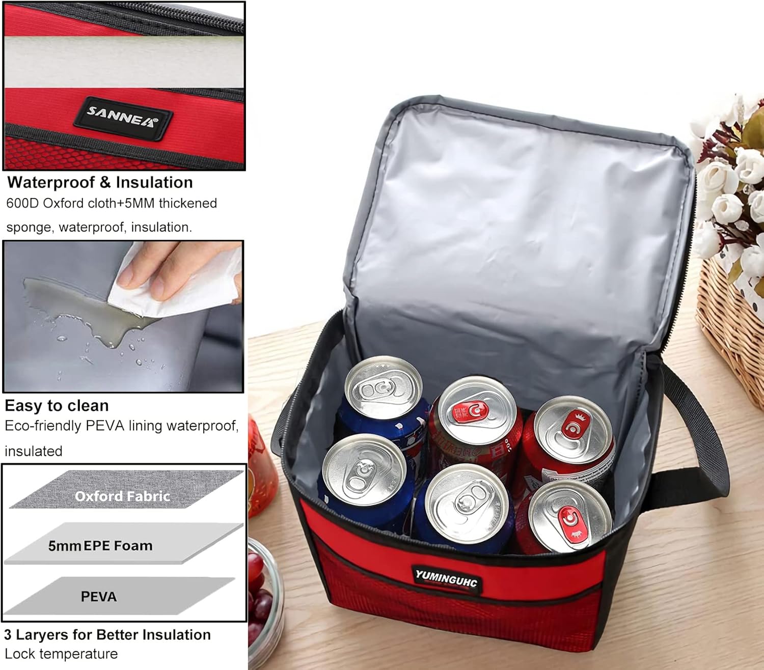 6 Can/5L Lunch Bag for Women Men Portable Lunch Box Small Cooler Bag Soft Collapsible Reusable Insulated Lunch Tote for Everyday Work Travel ((Yellow)