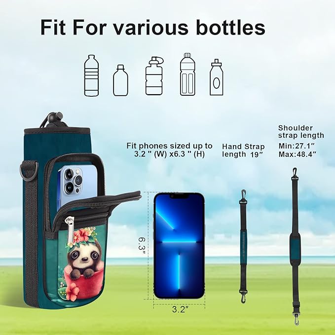 25/32/40/64oz Water Bottle Bag Holder Carrier-Insulated Crossbody Sling Case Sleeve with Strap & Pockets for Men Women Gym Cycling Travel Walking Hiking Camping-BubblyBeeBaby