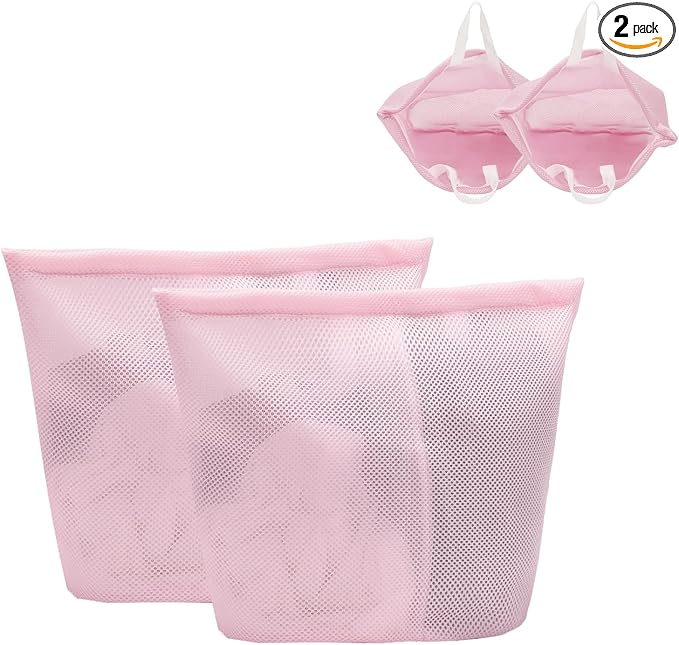 2 Pcs laundry bag with handles mesh laundry bags washing machine laundry totes travel storage and sorting bag for Clothes laundry bag for delicates(Pink2N)-BubblyBeeBaby
