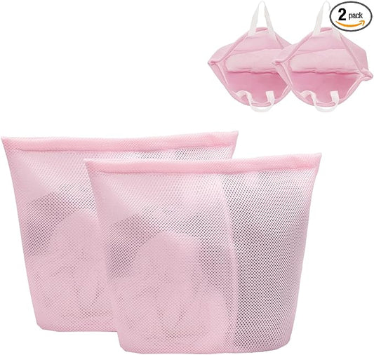 2 Pcs laundry bag with handles mesh laundry bags washing machine laundry totes travel storage and sorting bag for Clothes laundry bag for delicates(Pink2N)-BubblyBeeBaby