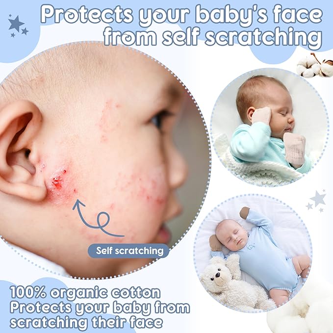 8 Pairs Newborn Baby Muslin Mittens 0-6 Months No Scratch Elastic Wrist Soft Breathable Gloves Bulk Cotton for Infant-BubblyBeeBaby