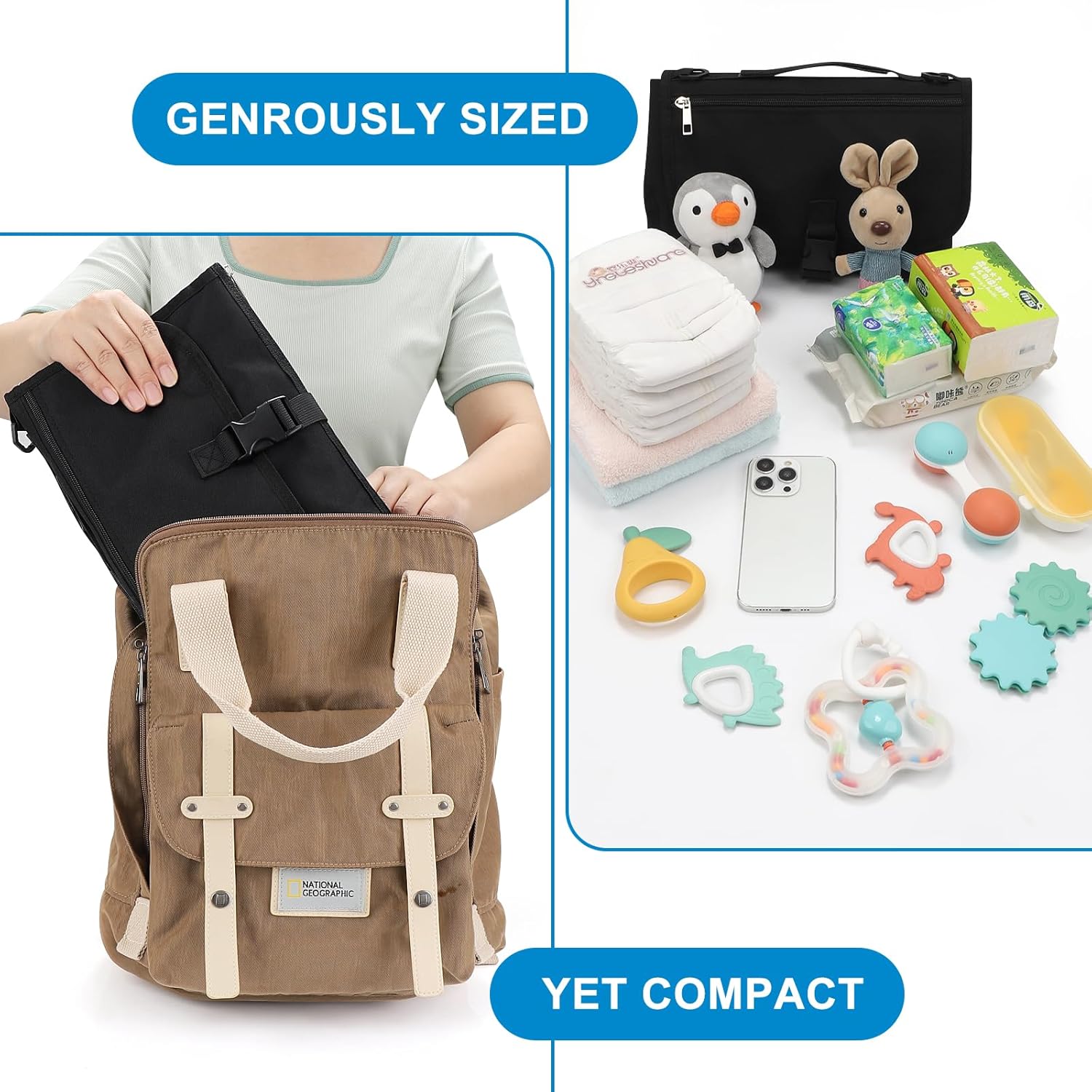 Accmor Portable Diaper Changing Pad, Waterproof Travel Baby Changing Mat, Newborn Essentials Baby Shower Gifts, Black