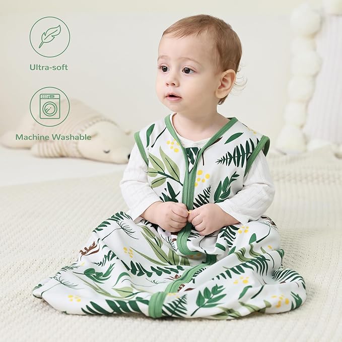 JELLYMONI Baby Sleep Sack 12-18 Months 100% Cotton Wearable Blanket, 0.5 TOG Soft Lightweight Toddler Sleeping Sack 3 Pack 2-Way Zipper Newborn Sleep Sacks-BubblyBeeBaby