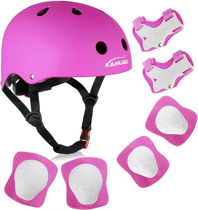 KAMUGO Kids Bike Helmet, Toddler Helmet for Ages 2-8 Boys Girls with Sports Protective Gear Set Knee Elbow Wrist Pads for Skateboard Cycling Scooter Rollerblading-BubblyBeeBaby