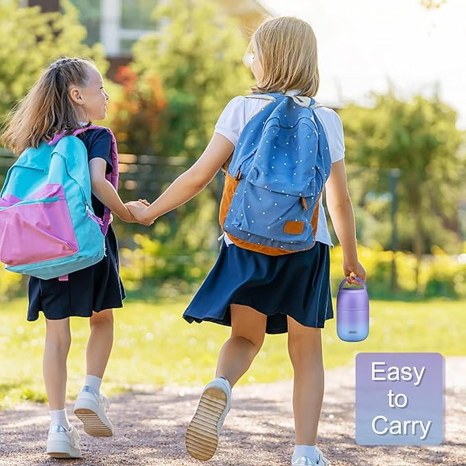 17 oz Insulated Lunch Containers Hot Food Jar, Wide Mouth Lunch Thermo for Hot Food Kids Adults, Vacuum Stainless Steel Thermo Lunch Box With Handle Folding Spoon for School, Office(Purple blue)-BubblyBeeBaby