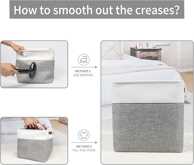 13x13 Cube Storage Bins, Collapsible Fabric Storage Box, 4 Pack Closet Baskets with Handles for Organizing, Shelf, Toys, Clothes, Home, Office, Nursery (Grey&White)-BubblyBeeBaby