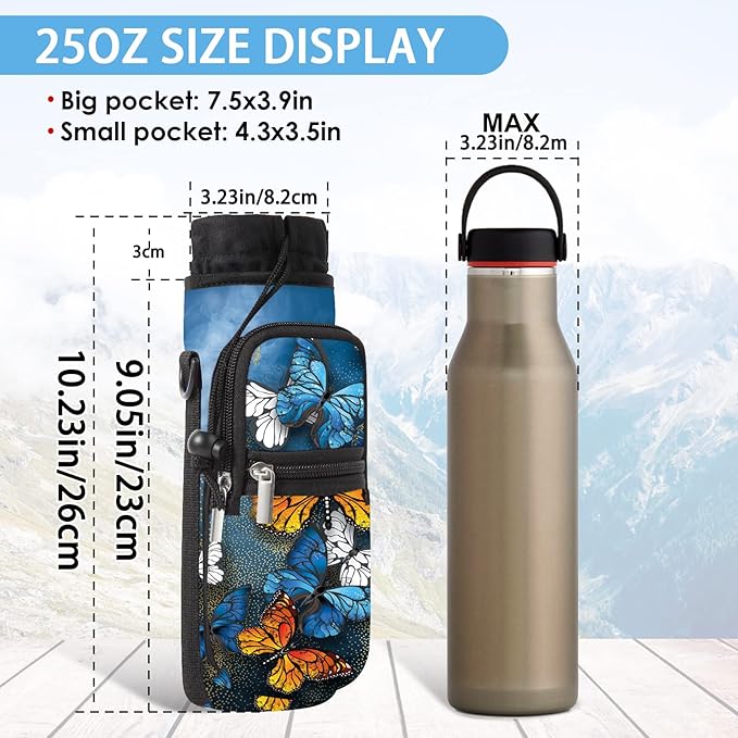 25/32/40/64oz Water Bottle Bag Holder Carrier-Insulated Crossbody Sling Case Sleeve with Strap & Pockets for Men Women Gym Cycling Travel Walking Hiking Camping-BubblyBeeBaby