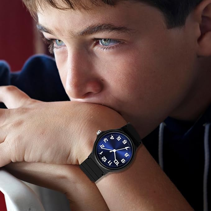 Kids Analog Watch Boys Girls, 30M Waterproof, Sports Watch for Boys, Easy to Read Children's Thin Dial Wrist Watches with Soft Band, for Ages 5-15 Kids Great Birthday Gifts Christmas Day-BubblyBeeBaby