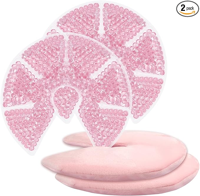 Hot/Cold Breast Gel Bead Ice Packs Breast Cooling/Heat Pads Relief for Breastfeeding, Nursing Pain, Mastitis, Engorgement, Swelling, Plugged Ducts | Boost Milk Let-Down & Production,2 Pack (Pink)-BubblyBeeBaby