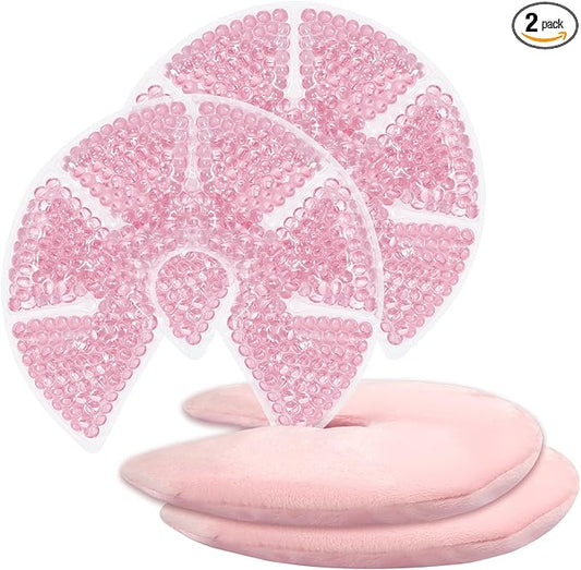 Hot/Cold Breast Gel Bead Ice Packs Breast Cooling/Heat Pads Relief for Breastfeeding, Nursing Pain, Mastitis, Engorgement, Swelling, Plugged Ducts | Boost Milk Let-Down & Production,2 Pack (Pink)-BubblyBeeBaby