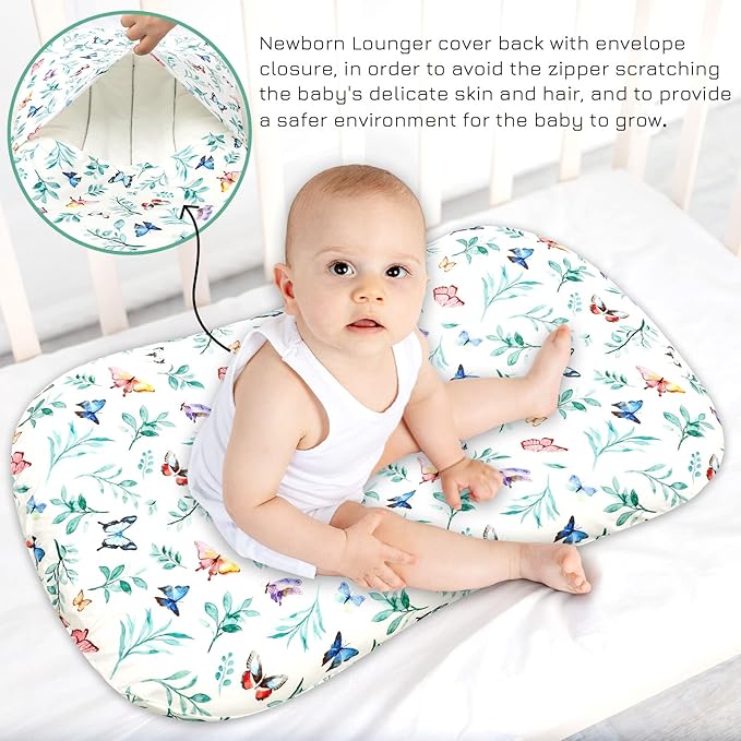 Hooyax Baby Lounger Cover for Boys and Girls, Newborn Lounger Slipcover Removable Infant Floor Seat Baby Nest Cover, Baby Padded Lounger Cover, Butterfly-BubblyBeeBaby