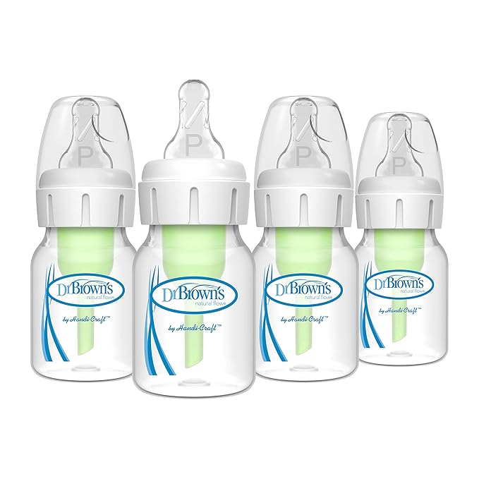 Dr. Brown's Natural Flow Anti-Colic Options+ Narrow Baby Bottle, 2 oz/60 mL, with Preemie Flow Nipple, 0m+, 4 Pack-BubblyBeeBaby