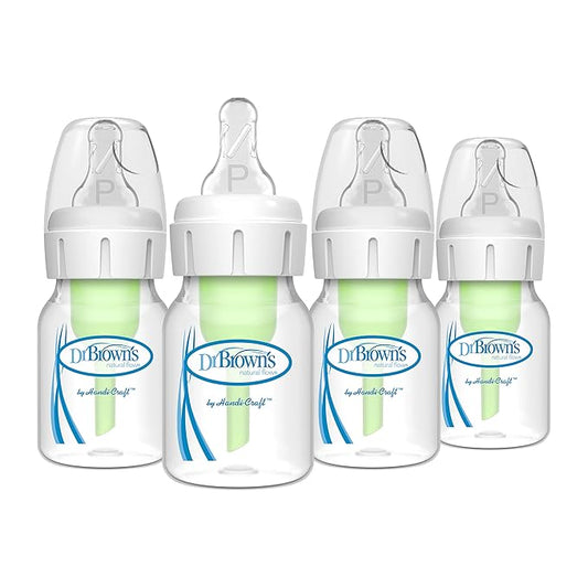 Dr. Brown's Natural Flow Anti-Colic Options+ Narrow Baby Bottle, 2 oz/60 mL, with Preemie Flow Nipple, 0m+, 4 Pack-BubblyBeeBaby