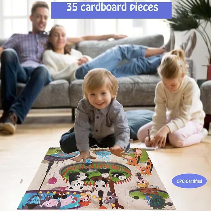 Jumbo Floor Puzzle for Kids, Large Jigsaw Puzzles 35 Piece for Kids Ages 3-5,Preschool Learning & Education Toys, Gifts for 4-8 Year Old Boys and Girls (Panda Animals)-BubblyBeeBaby