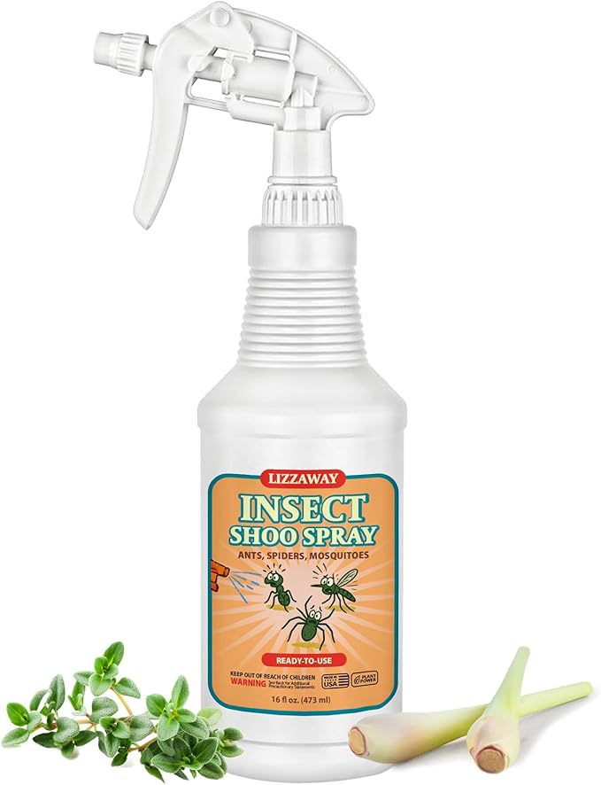 Insect Shoo Spray - Insect Repellent Spray - Pet and Kid Safe Ant, Mosquito, and Spider Repellent for Indoor/Outdoor Use - Lemongrass, Thyme, Geraniol Powered Bug Control for Home-BubblyBeeBaby