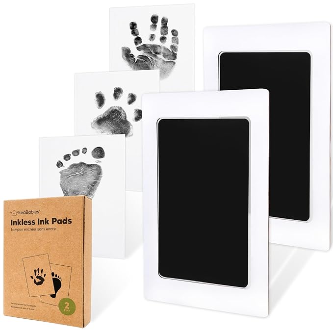 2-Pack Inkless Baby Hand and Footprint Kit - Mess Free Ink Pad for Newborn Keepsake, Dog Nose & Paw Print Kit, Clean Touch Ink Pad for Baby Hand & Footprints, Ideal New Mom Gifts (Jet Black)-BubblyBeeBaby