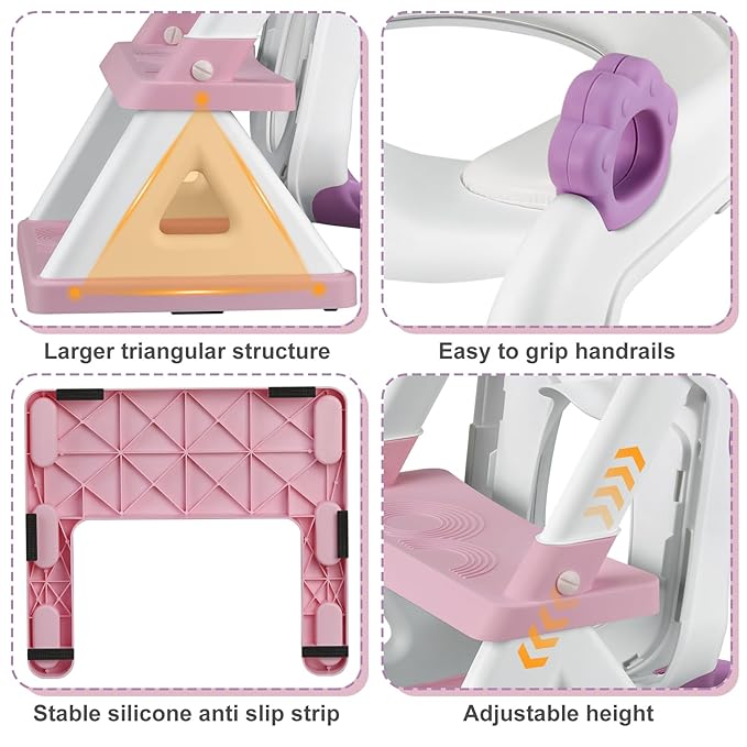2 In 1 Potty Training Toilet Seat & Toddler Step Stool, Bottom Triangle Stability Toddler Toilet Seat, Adjustable Step & Seat Height Potty Seats for Toddlers Boys Girls (Purple)-BubblyBeeBaby