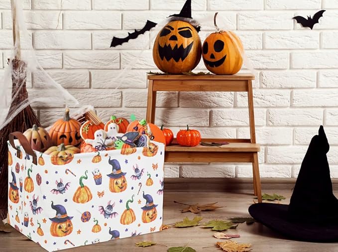 HIYAGON Rectangular Halloween Basket Trick or Treat Basket for Kids Boys and Girls Pumpkin Candy Box for Halloween Parties Cute Storage Bin Organizer Box Room Decor(Pumpkin)-BubblyBeeBaby
