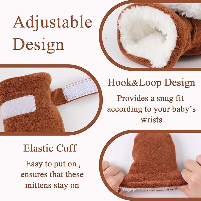 Zsedrut No Scratch Baby Mittens Toddler Infant Fleece Lined Gloves Winter Warm Mitten for Baby Boys Girls-BubblyBeeBaby