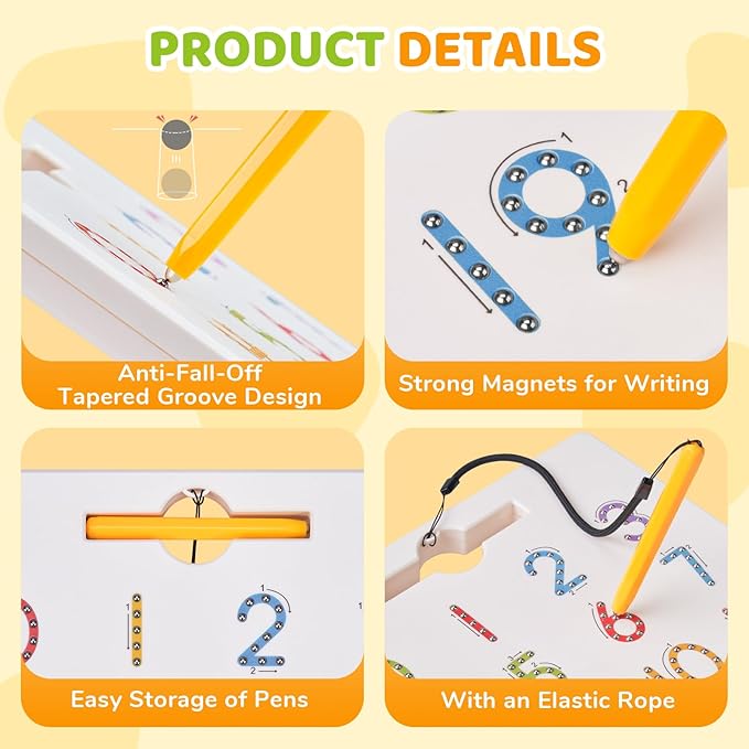 GAMENOTE Magnetic Number Tracing Board, 2 in 1 Double Sided Numbers 1-20 Writing Board for Toddlers & Kids, Preschool Handwriting Learning Toys, Educational Math Manipulatives-BubblyBeeBaby