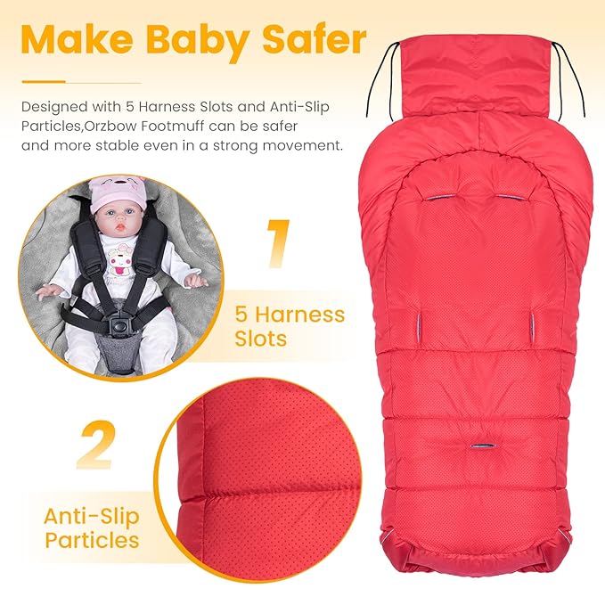 Orzbow Warm Bunting Bag Universal,Stroller Sleeping Bag Cold Weather,Waterproof Toddler Footmuff(Red,Large)-BubblyBeeBaby
