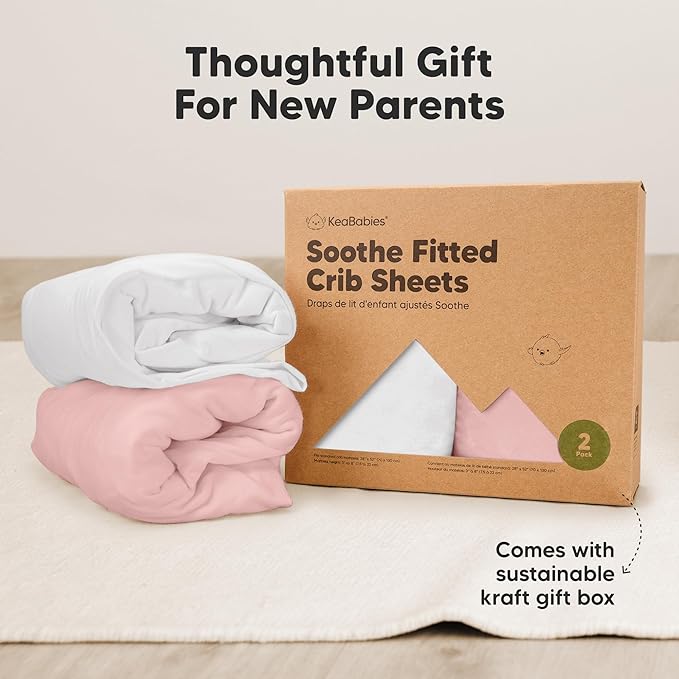 KeaBabies 2-Pack Organic Crib Sheets for Boys, Girls - 52x28 Fitted Crib Mattress Sheet Neutral, Breathable Jersey Cotton Cover for Baby Bed, Toddler Mattress, Soft & Cute Prints (Rose)-BubblyBeeBaby