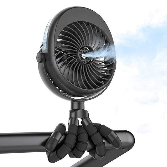 COMLIFE Misting Baby Stroller Fan, Rechargeable Battery Operated, 270° & 360° Pivoting, 50ml Portable Water Sprayer Misting Fan with Flexible Tripod Clip on Car Seat Crib Treadmill Bunk Bed-BubblyBeeBaby