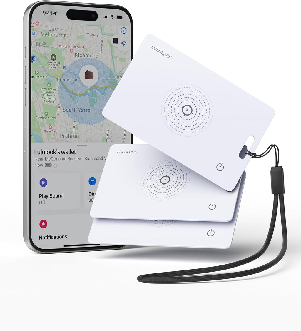 LULULOOK Wallet Tracker Card (iOS Only), Ultra Slim Airtag Wallet Works with Apple Find My, Wireless Rechargeable GPS Smartcard Tracker for Luggage, Tags, Passport, Purse, IP68 Waterproof, 3 Pack