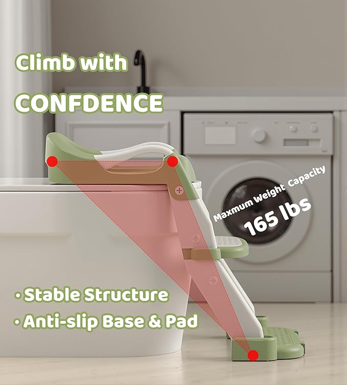 2-in-1 Toddler Potty Training Toilet Seat with Step Stool Ladder – Adjustable Height Potty Chair Urinal for Baby Boys Girls Age 1-3, Foldable Training Potty with Splash Guard & Anti-Slip Feet, Green-BubblyBeeBaby