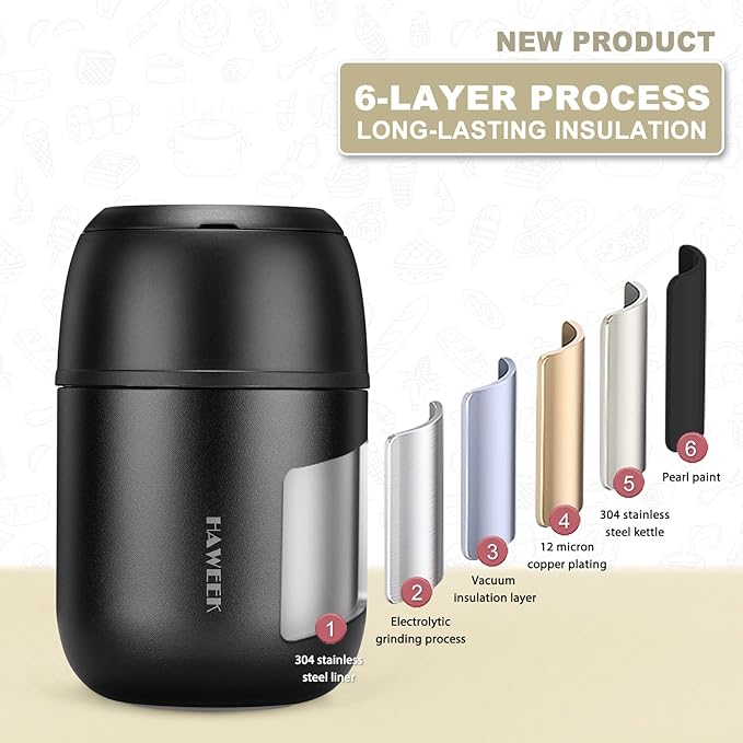 Insulated Food Container 17 oz Soup Thermo for Hot Food Kids Adults, Stainless Steel Vacuum Lunch Box with Folding Spoon, Adult Kids Thermo Portable with Handle for School, Office, Outdoor-BubblyBeeBaby