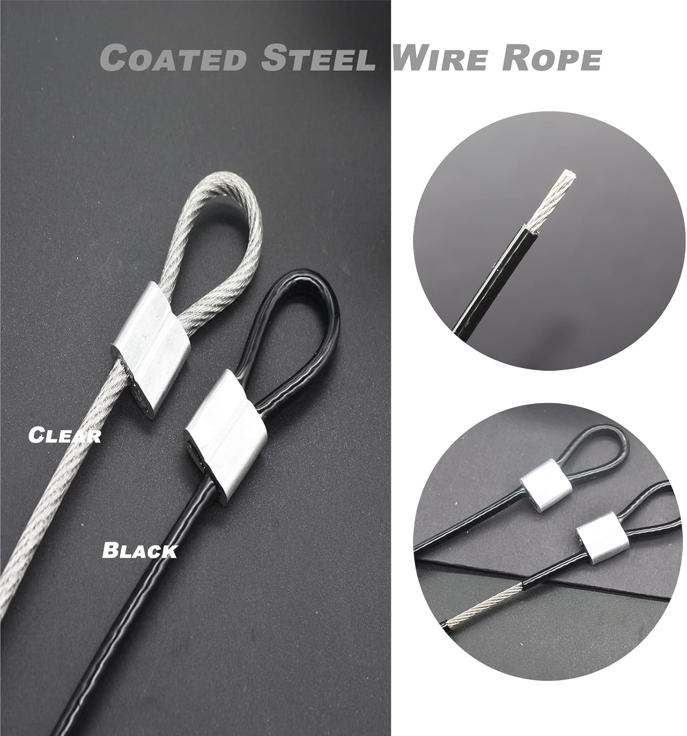 6 pcs 39 inch(100cm) 3mm Thickness Stainless Steel Wire Cable with Loops Vinyl Cover Coated Short Rope Lanyard Lock Safety Tether Chains,Clear