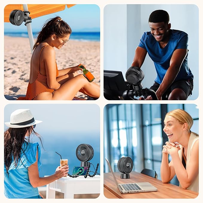 20000mAh Portable Stroller Fan with Auto Oscillating, Extended Anti-Slip Detachable Flexible Tripod, Power Bank & LED Light, 3-Speed Quiet Long Time Cooling Clip On Fans for Baby Crib Car Seat Travel-BubblyBeeBaby