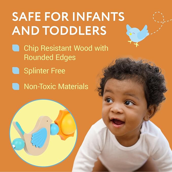 IMPRESA Wooden Baby Arch Toy Attachment Compatible with Baby Bjorn Bouncer, Bird Design to Stimulate Motor Skills, Durable Wooden Toy Bar, Easy to Use Bouncer Accessories-BubblyBeeBaby