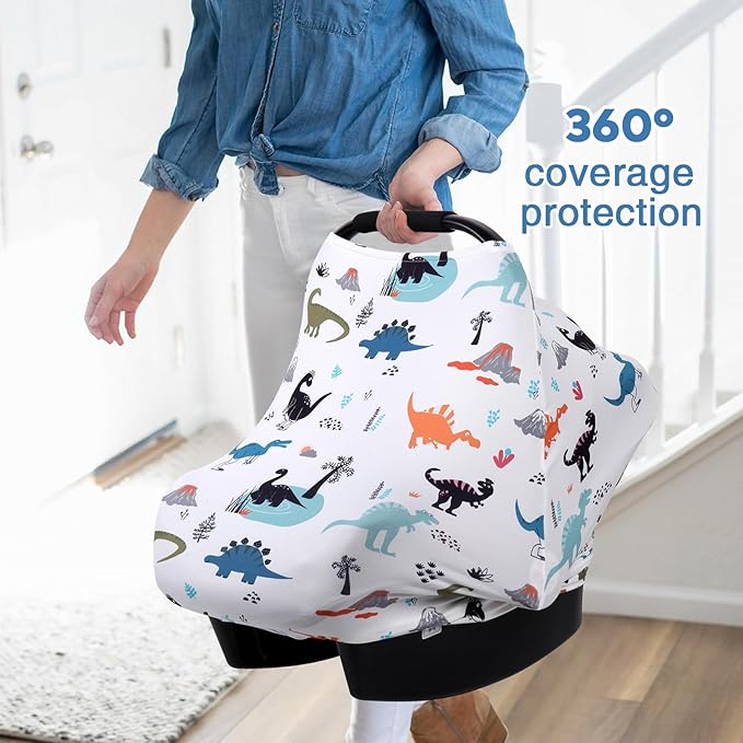 Rquite All-in-1 Car Seat Cover Baby, Carseat Covers for Girl Boy, Stretchy Soft Infant Car Seat Cover, Multi-use Baby Carrier Cover, Car Seat Canopy, Stroller Sun Shade, Nursing Breastfeeding Cover-BubblyBeeBaby