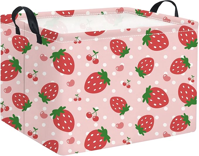 HIYAGON Rectangular Baby Girl Basket Kids Baby Storage Basket Toy Storage Bin Organizer Box Room Decor(Strawberry)-BubblyBeeBaby