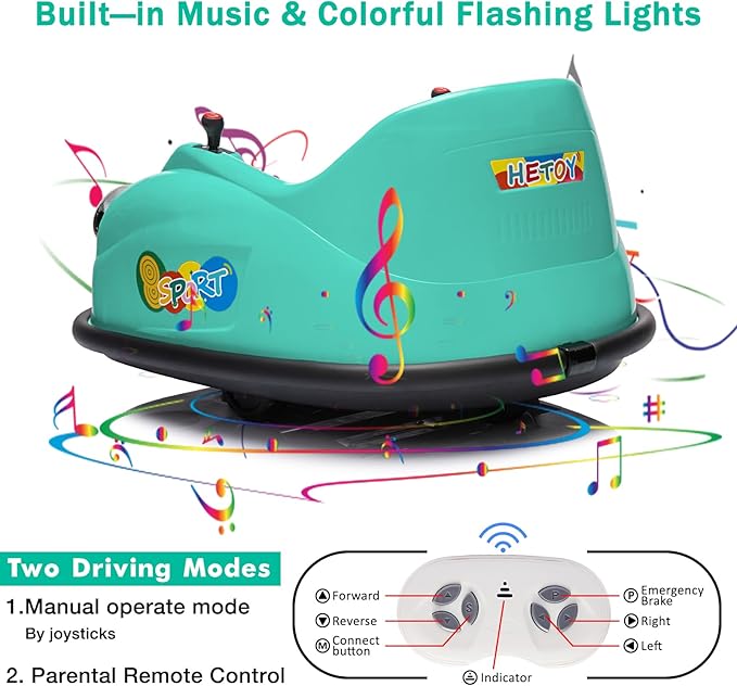 12V Bumper Car for Toddlers, Electric Toy Ride on Battery Car with Kids W/Parent Remote Control, 2-Speed, 360 Degree Spin, Music & LED Lights for Kids, Green-BubblyBeeBaby