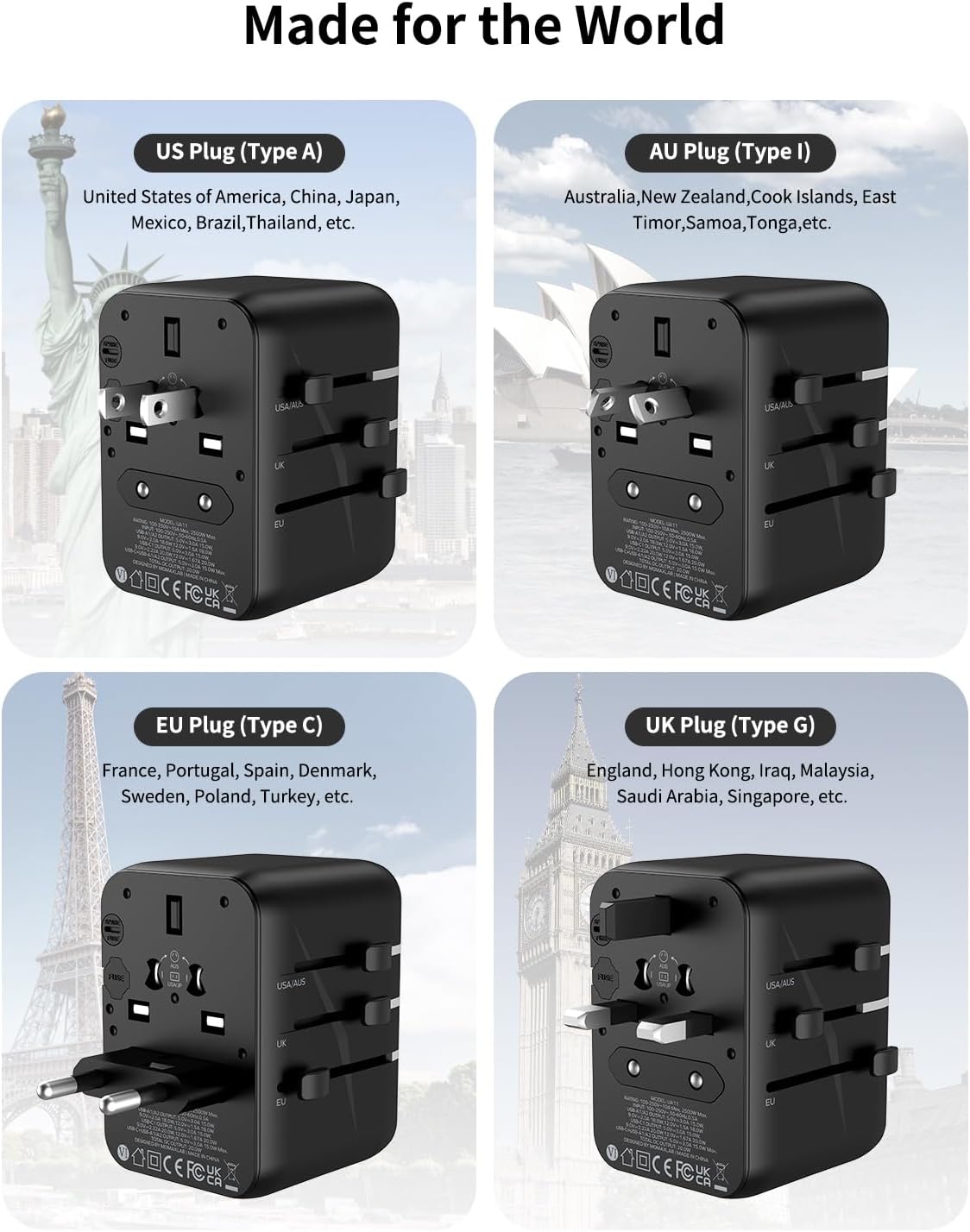 MOMAX Universal Travel Adapter, 20W+18W International Plug Adapter with 2 USB-A Quick Charging & 1 USB C PD Fast Charging,1 AC, All-in-one Wall Charger for USA EU UK AUS JP (Type C/A/G/I)