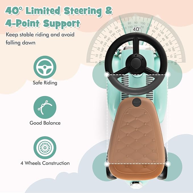 HONEY JOY Ride On Push Car, Outdoor Toddler Riding Toys w/Steering Wheel, Horn & Storage, Foot-to-Floor Sliding Car, No Batteries, Retro Baby Ride On Toys for Boys and Girls (Green)-BubblyBeeBaby