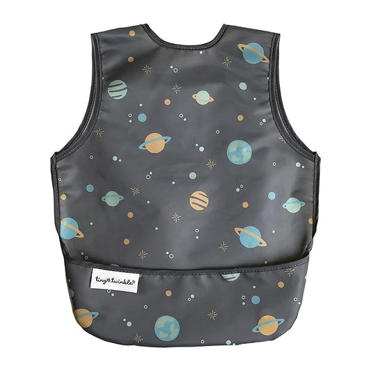 Tiny Twinkle Mess Proof Baby Bib - Waterproof & Lightweight Baby-Led Weaning Apron | 100% Recycled Polyester, Easy Clean & Machine Washable (Space, Small 6-24 Months)-BubblyBeeBaby