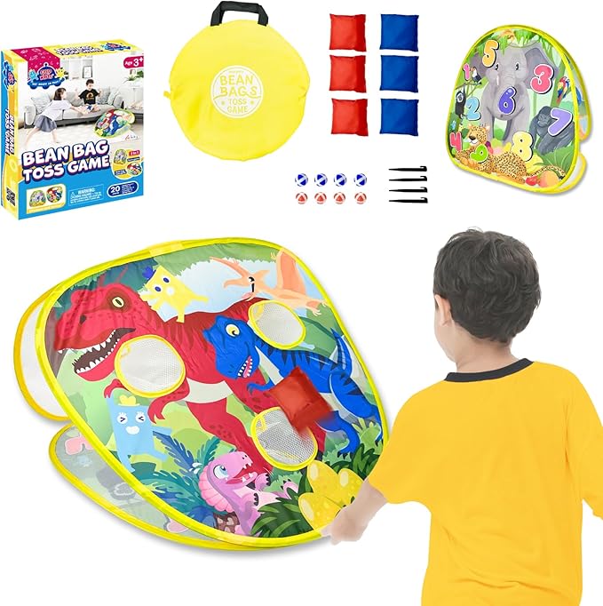 2-in-1 Dinosaur & Animal Bean Bag Toss Game – Double-Sided 27" Target Board with 6 Bean Bags – Outdoor & Indoor Toy for Toddlers & Kids Ages 3-6 – Birthday Gift - Amazon Exclusive-BubblyBeeBaby